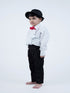 BookMyCostume Ballroom Western Dance White Frill Shirt Black Pant Hat & Bow Set Kids  Fancy Dress Costume